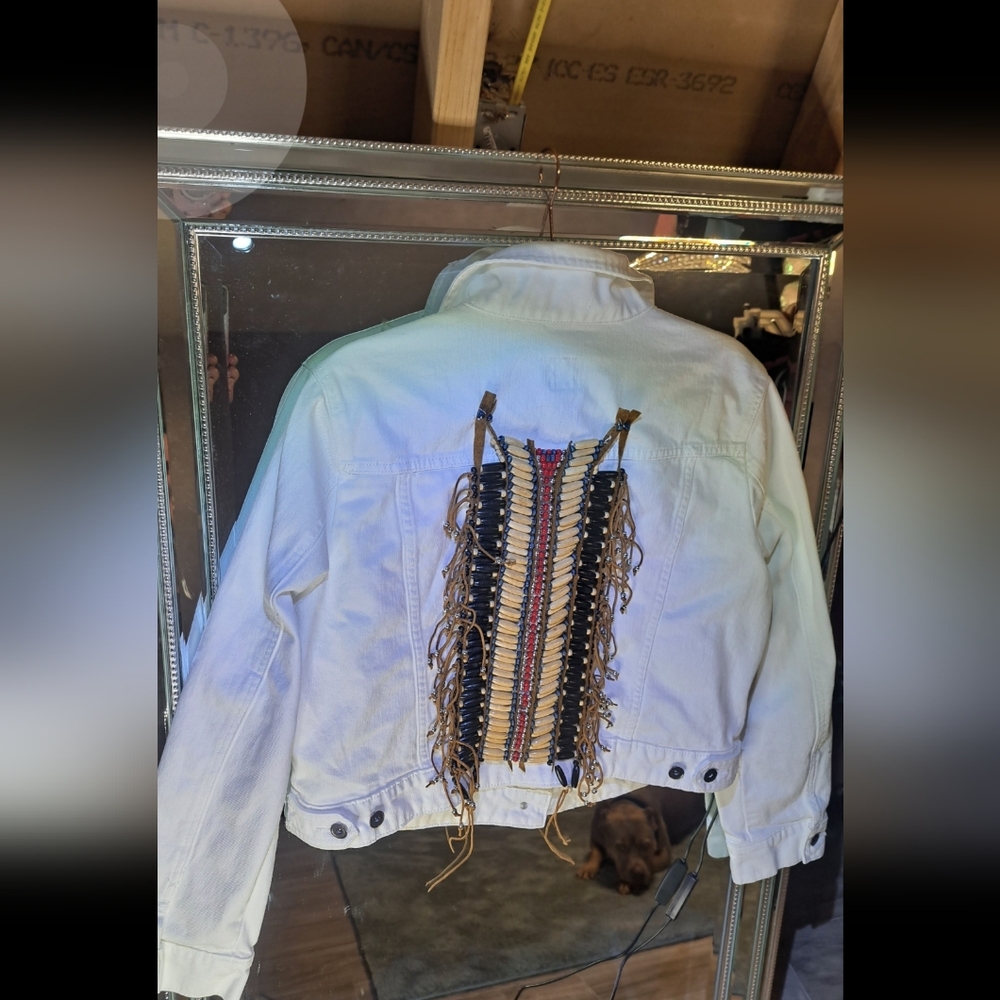 White Beaded Women's Jean Jacket - Picture 4 of 13